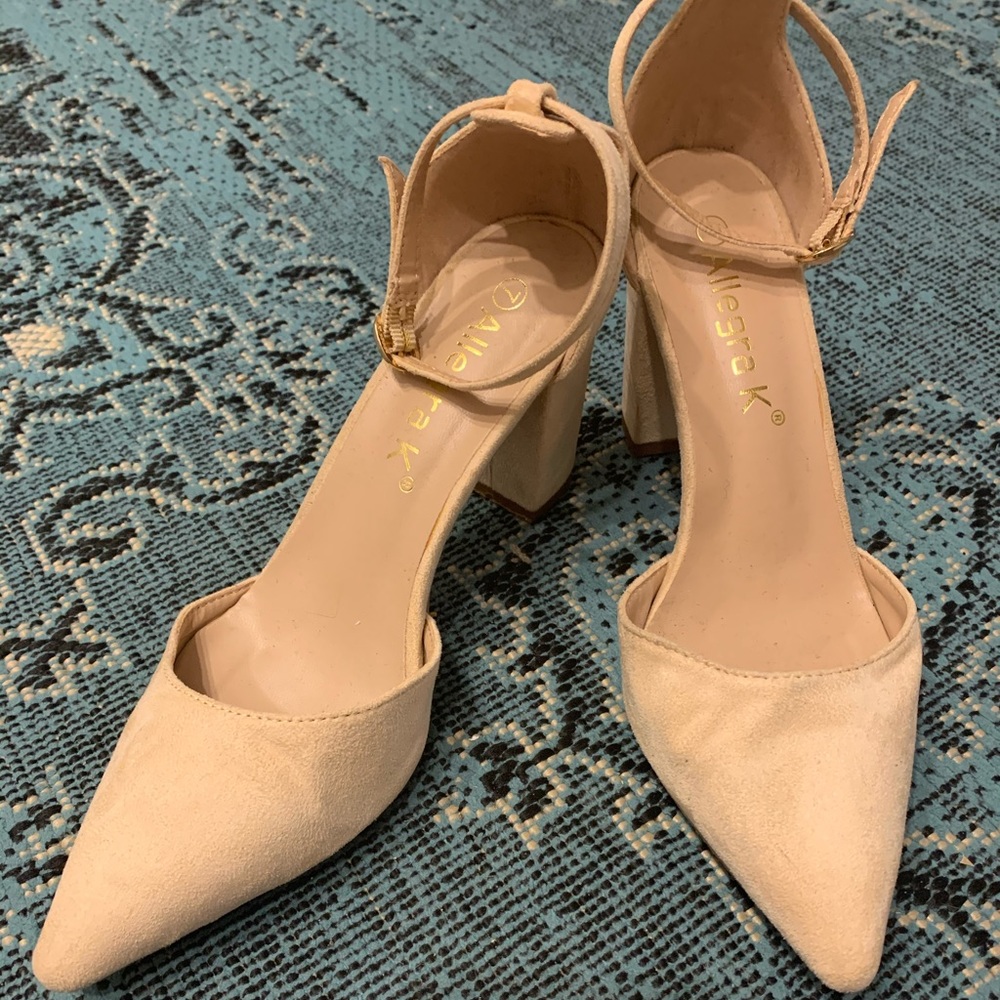 Allegra K chunky suede heels with ankle strap